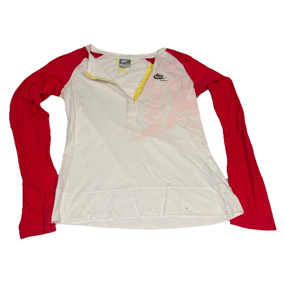 NIKE Y2K EMBROIDERED LOGO Pink LONG SLEEVE GRAPHIC T SHIRT M 8-10 Women Baseball
